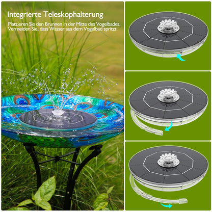 AISITIN Solar Springbrunnen 6,5W mit LED, Akku und 9 Düsen