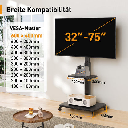 Perlegear PGTVMC27 TV Ständer Rollbar 32-75 Zoll höhenverstellbar
