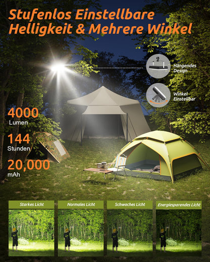 Eventek LED Campinglampe PB200, 4000 Lumen, 20000 mAh Powerbank