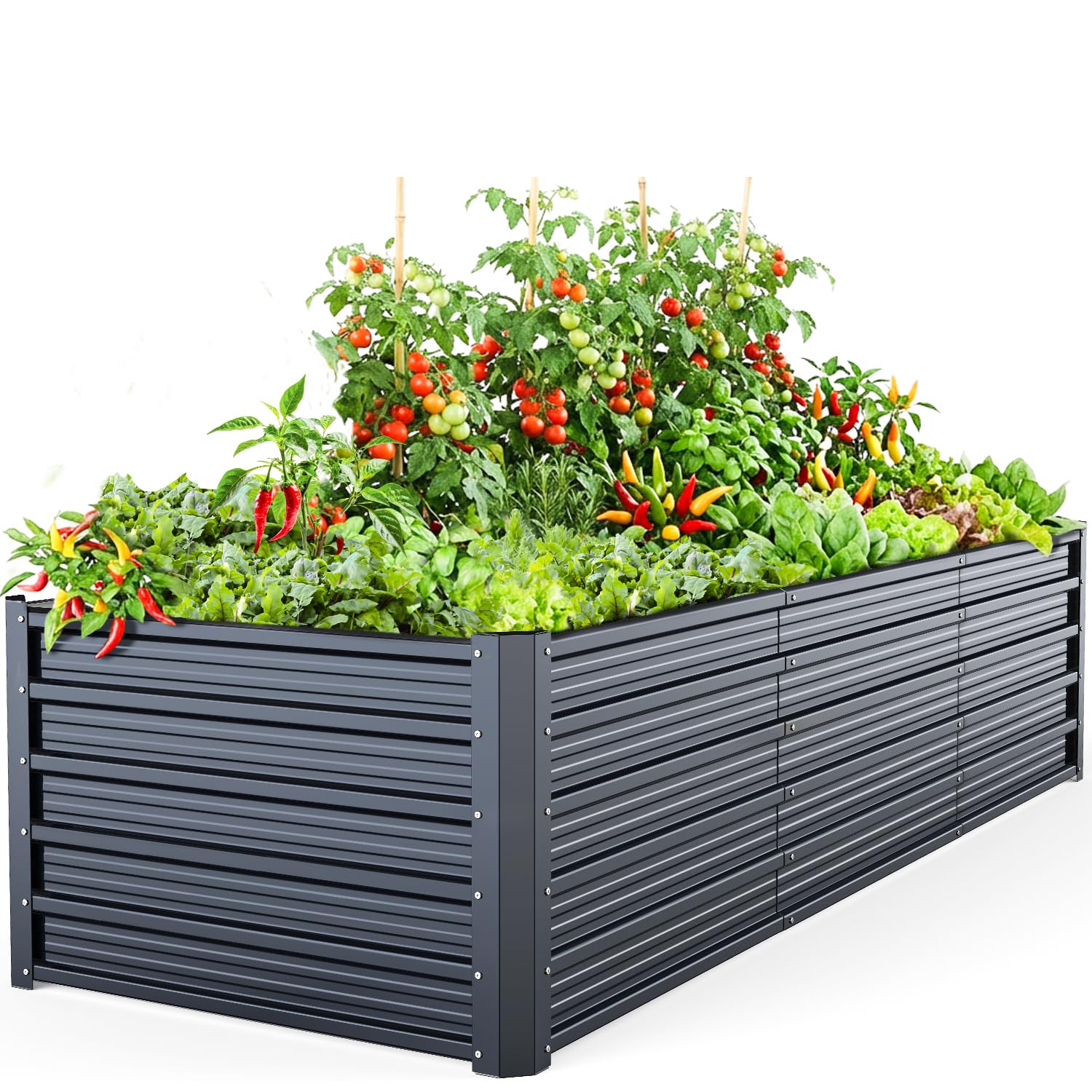 Ohuhu Hochbeet Metall 240 x 90 x 60 cm, verzinkter Stahl, Anthrazit – rechteckiges Pflanzbeet für Gemüse und Kräuter