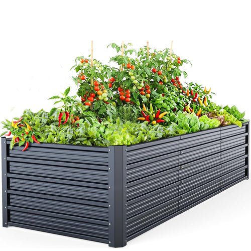 Ohuhu Hochbeet Metall 240 x 90 x 60 cm, verzinkter Stahl, Anthrazit – rechteckiges Pflanzbeet für Gemüse und Kräuter