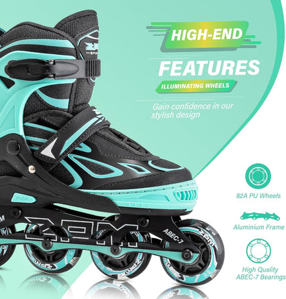 2PM SPORTS Verstellbare Inline Skates für Kinder, Grösse 34-37, Grün