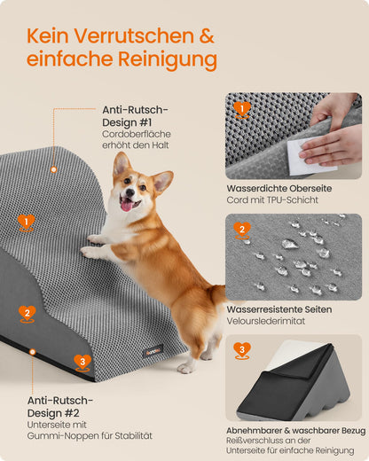 Feandrea Hundetreppe 3 Stufen aus Waffelcord, Taubengrau