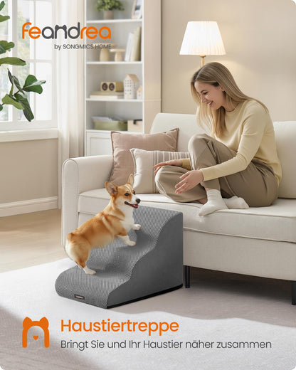 Feandrea Hundetreppe 3 Stufen aus Waffelcord, Taubengrau