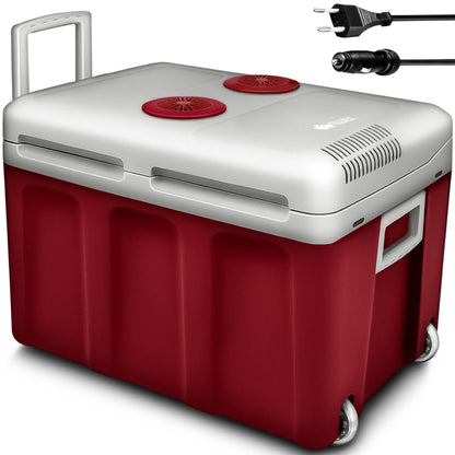 tillvex Kühlbox elektrisch 40L mit Rollen kühlt & wärmt Rot. Rechteckige Form. Kühlt/wärmt Speisen/Getränke.