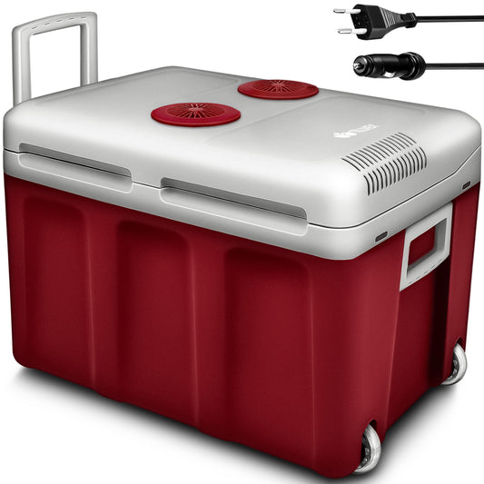 tillvex Kühlbox elektrisch 40L mit Rollen kühlt & wärmt Rot. Rechteckige Form. Kühlt/wärmt Speisen/Getränke.