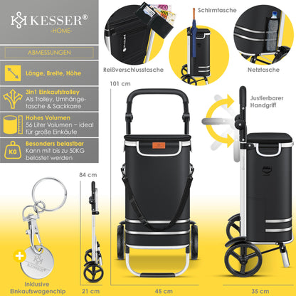 KESSER® Einkaufstrolley Faltbar 3in1 Treppensteiger – Schwarz