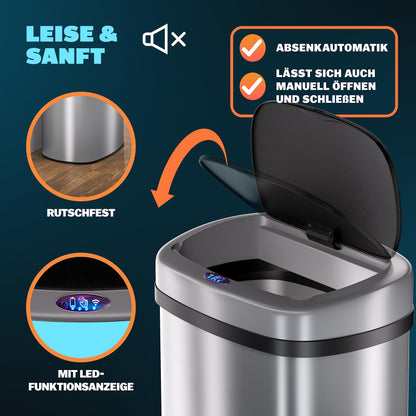 Monzana Sensor Mülleimer Küche 58 L Automatik - Silber