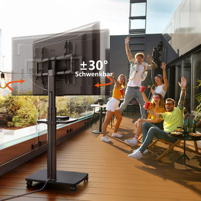 FITUEYES TV Bodenständer Rollbar mit Holzablage für 32-70 Zoll