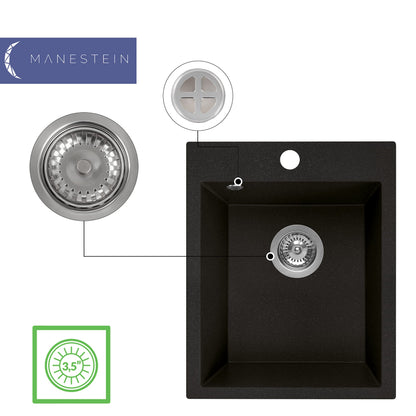 Manestein Granit Einbau-Spüle Einzelbecken 48x39 cm - Graphit