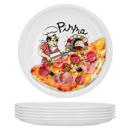 Van Well Pizzateller Set Küchenchef 6-teilig, Porzellan, ø 30,5 cm – runde Teller mit breitem Rand für Pizza und Pasta