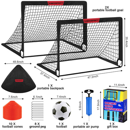 VAVOSPORT Fussballtore für Kinder, 2er Set faltbar mit Ball Grösse 3