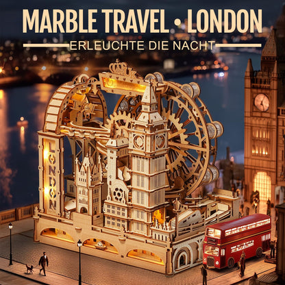 ROKR Marble Travel London EGB01 3D Holz-Puzzle Murmelbahn mit LED