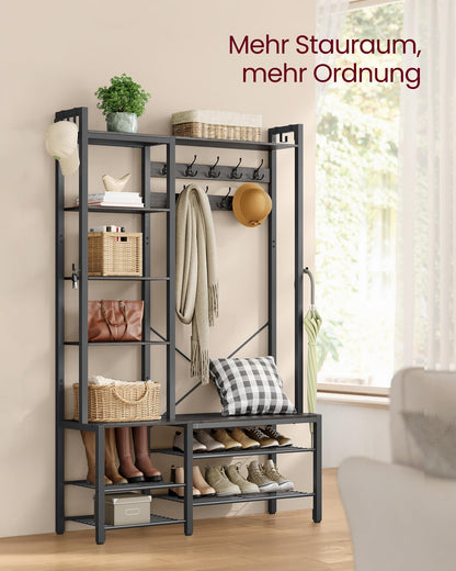 VASAGLE Garderobenständer mit Schuhbank – Steingrau-Tintenschwarz