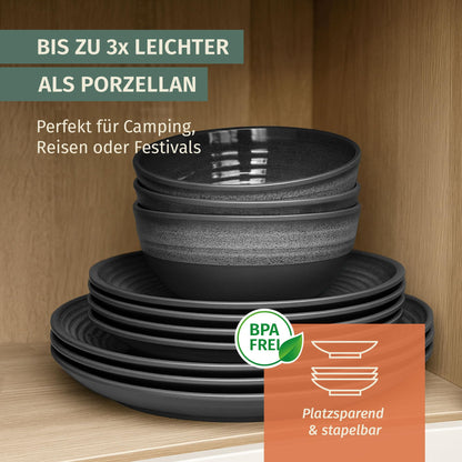 Moritz Campinggeschirr-Set aus Melamin, 12-teilig, Stone Grey