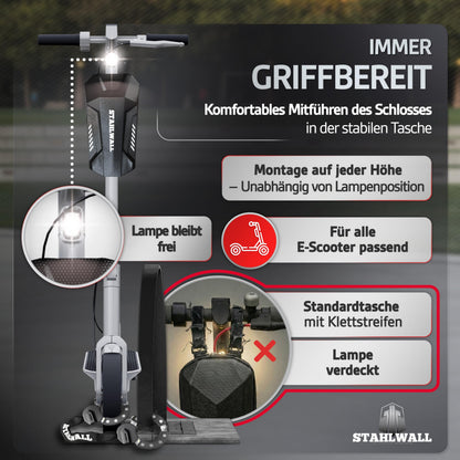 STAHLWALL E-Scooter-Schloss mit Tasche aus feuergehärtetem Stahl