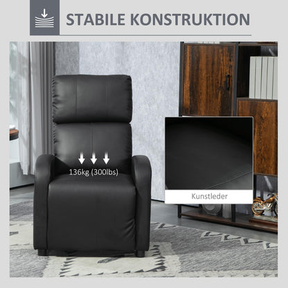 HOMCOM Relaxsessel Sessel mit Liegefunktion - Kunstleder Schwarz