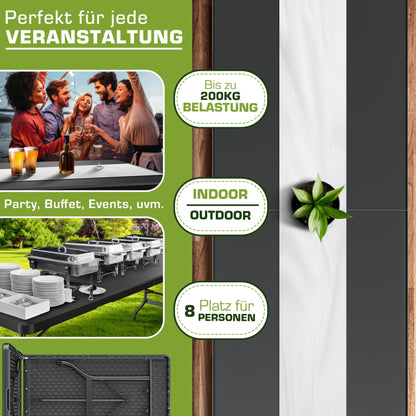 tillvex Gartentisch klappbar Kunststoff 180x75cm 8 Personen