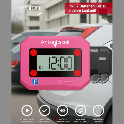 VENTON Elektronische Digitale Parkscheibe - Rosa mit Zusatzbatterie