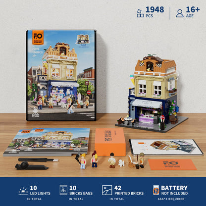 FUNWHOLE Stadtleben Eisdiele F9078 Klemmbausteine Haus mit Beleuchtung