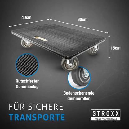 STROXX Transportroller 500 kg – Möbelroller mit Gummibelag