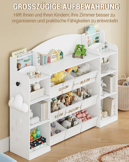Hzuaneri Kinderregal aus Holz mit 8 Stoffschubladen, weiss, 140 cm