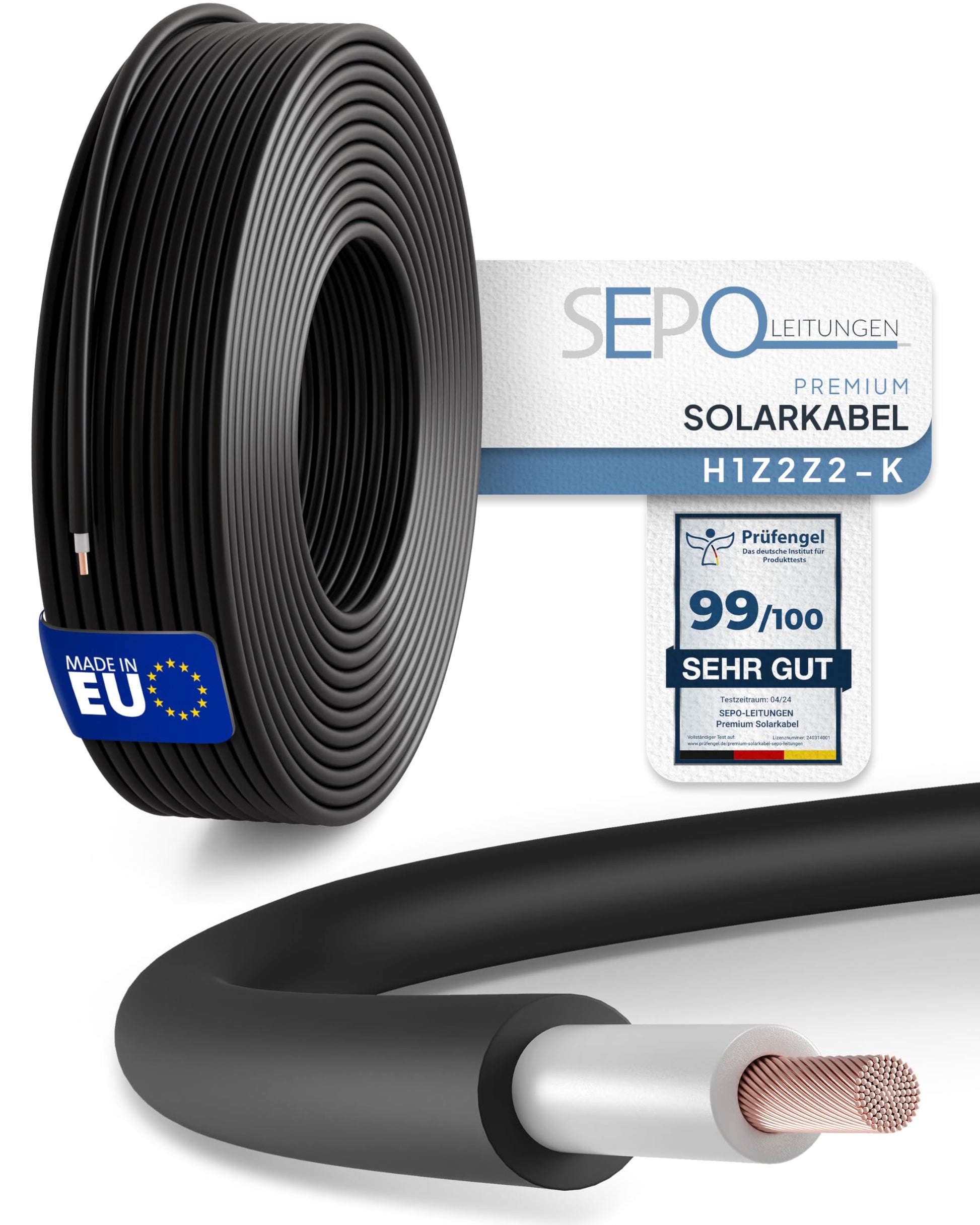 SEPO-Leitungen Solarkabel H1Z2Z2-K 4 mm² 100 m schwarz, doppelt isolierte Solarleitung für Photovoltaik-Anlagen