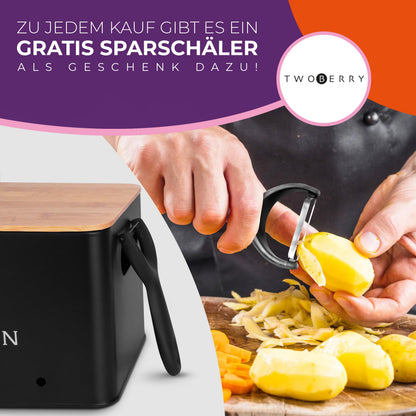TWOBERRY Kartoffel Aufbewahrungsbox 3er Set mit Sparschäler, Schwarz
