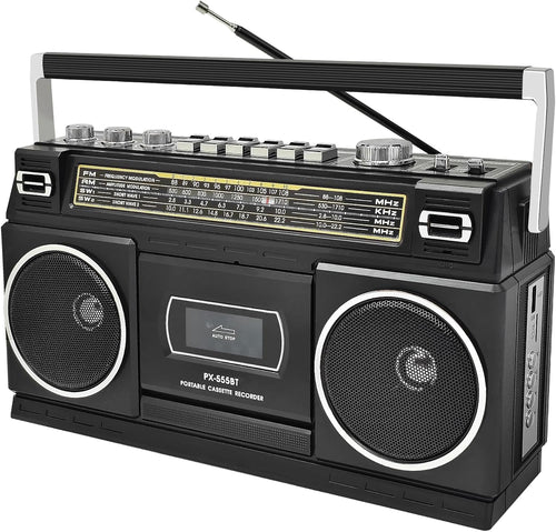 CTDZLED BT-555 Kassettenspieler mit Bluetooth, Radio und USB sowie Tragegriff