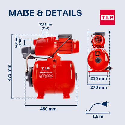 T.I.P. Hauswasserwerk HWW 900/25, 600 W, 2800 l/h, 42 m Förderhöhe