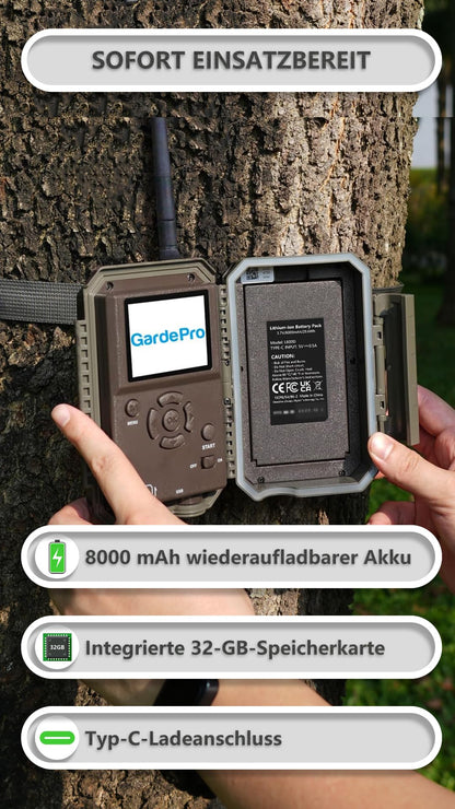 GardePro E8P Max Wildkamera mit WLAN, 64 MP, 1296P und Akku
