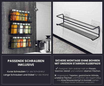 DEKOFY Gewürzregal mit 18 Gläsern ohne Bohren, schwarz