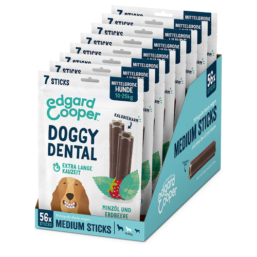 Edgard & Cooper Dental Sticks Medium Hund, Minze & Erdbeere, 56 Stück – röhrenförmige Kausticks