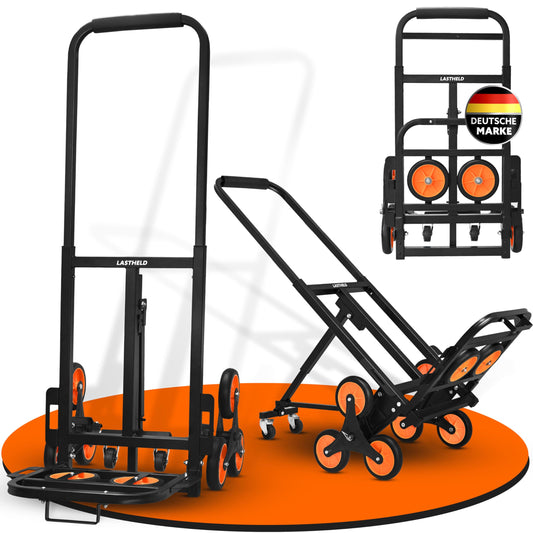 LASTHELD 2-in-1 Sackkarre Transportwagen Treppensteiger 150 kg. Metallgestell mit Sternrädern für Lastentransport über Treppen oder als Wagen.