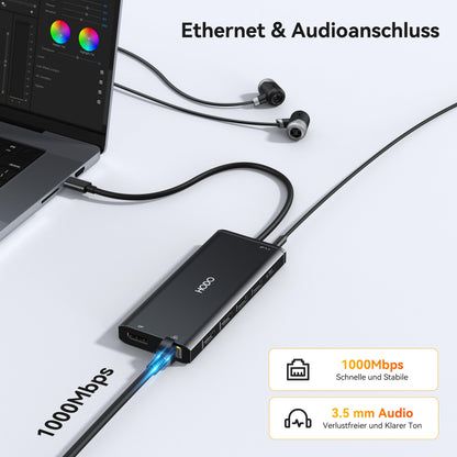 HODO Dockingstation USB C 14-in-1, Triple Display, HDMI, DisplayPort