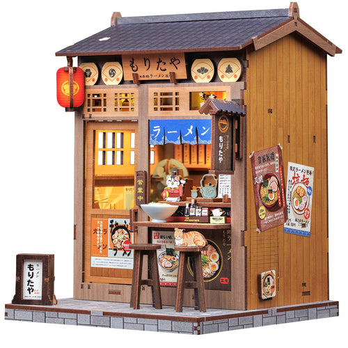 CUTEBEE Book Nook Kit Morita-Ya – DIY Miniaturhaus mit LED-Beleuchtung, Holzbausatz als Buchstütze