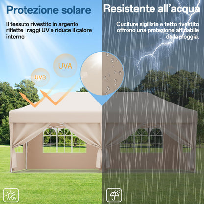 JUMMICO Faltpavillon 3x6m – Beige mit 6 Seitenwänden