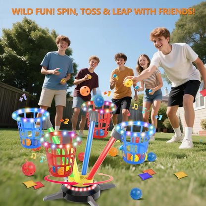 TERRAMUS 3-in-1 Ringwurfspiel mit Sandsäckchen, Musik und Licht