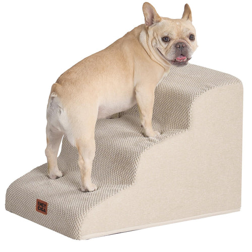 EHEYCIGA Hundetreppe für kleine Hunde, 3 Stufen, 40 cm, Beige aus Schaumstoff mit Fleece-Bezug