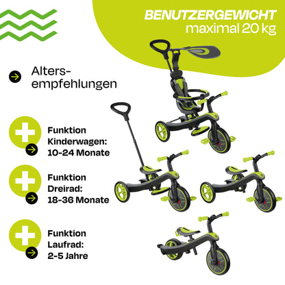 GLOBBER Explorer Trike 4in1 Multifunktions-Dreirad - Lime Grün
