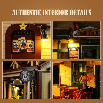 FUNWHOLE Western Station Klemmbausteine Set - mit LED, 1974 Teile