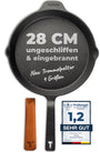 TECOR Gusseisen Bratpfanne 28 cm, induktionsgeeignet, unbeschichtet – unpoliert, mit hohem Rand, zum Braten und Schmoren