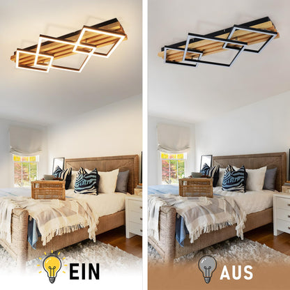GBLY LED Deckenleuchte Holz, 70 cm, dimmbar, 46 W, schwarz eckig