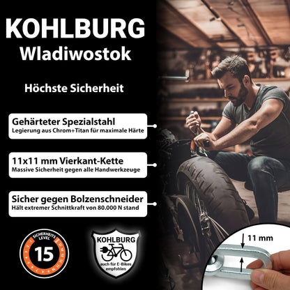 KOHLBURG Kettenschloss – 125cm Bolzenschneider-sicher Level 15
