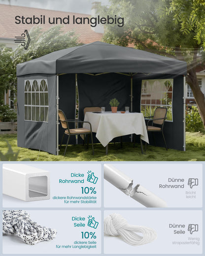 SONGMICS Faltpavillon 3 x 3 m mit Seitenwänden, dunkelgrau