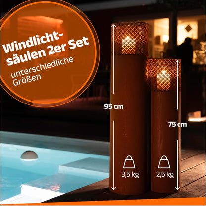 BENTSON Windlichtsäule Rost Industrial Design 2er Set 95/75cm