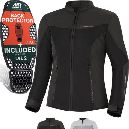 SHIMA OpenAir Sommer Motorradjacke Damen - Schwarz Grösse L, schwarze Mesh-Jacke für Belüftung und Schutz im Sommer.