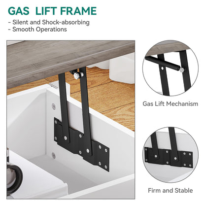 YITAHOME Couchtisch Anhebbar Höhenverstellbar Stauraum Weiss-Grau