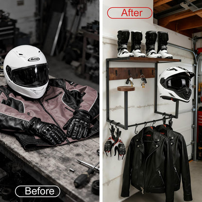 GHWMYD Helmhalterung Wand mit Ablage, Motorradgarderobe