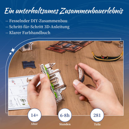 FUNPOLA Venice Night Starlit Book Nook Kit, 3D-Holzpuzzle mit LED